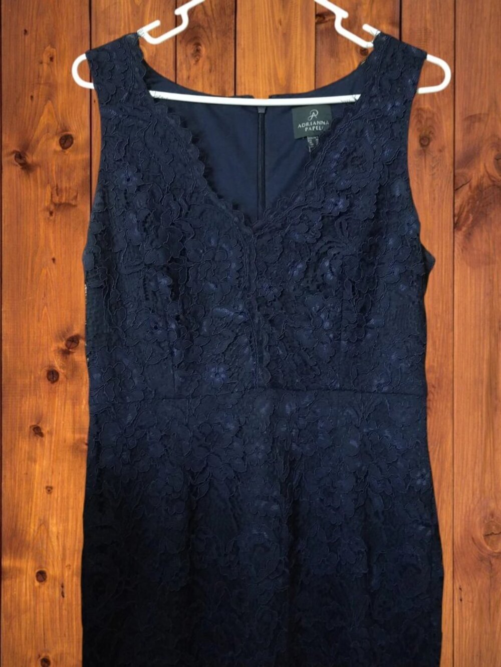 Adrianna Papell Blue Lace Gown Dress Size 8 V-Neck Formal Wedding Party Event - Picture 3 of 11